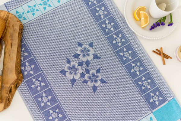 Jacquard Woven Cotton Tea Towel - Columbine Flower