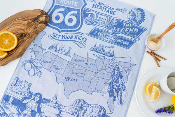 Jacquard Woven Cotton Tea Towel - Route 66