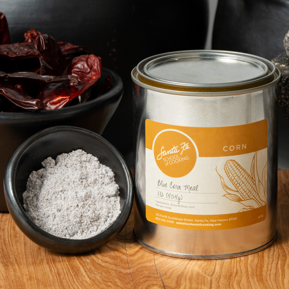 SFSC - Blue Corn Meal Can - 16oz Tin – Santa Fe School of Cooking