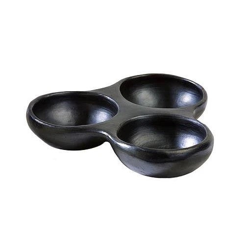 Chamba - Black Clay Triple Dish - Large