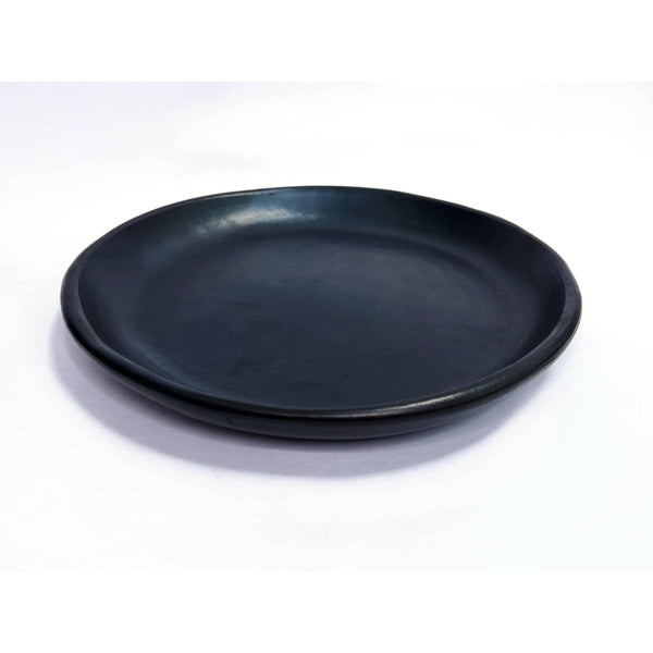 Chamba - Black Clay Round Plate with Edge - 10"